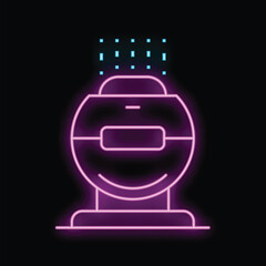 Poster - Vibrant neon illustration of a person wearing a vr headset, immersed in a digital environment