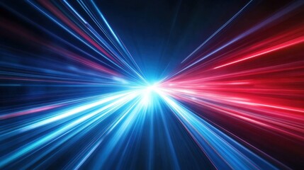 Poster - Abstract motion with red and blue light rays stretching across the background, representing futuristic speed and energy.