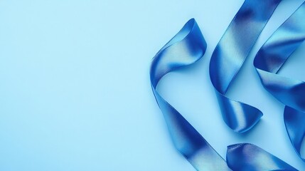 Poster - Beautiful blue satin ribbon placed elegantly on a light blue background, great for awareness themes.