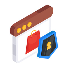 Poster - A flat isometric design icon of secure shopping website

