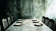 © Frank - Empty plates on a rustic table in a deserted room