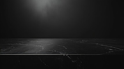 Poster - Empty black marble countertop with a dark matte black wall, creating a dramatic and stylish setting for luxury products.