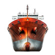 © Pniuntg - A majestic cargo ship showcases its grandeur with a striking bow against a plain background, symbolizing transportation and logistics.,transparent background
