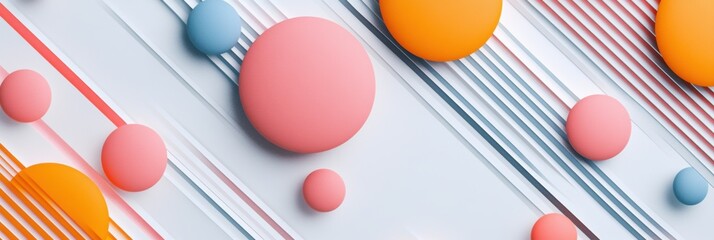 Poster - The artwork features a dynamic arrangement of circles and diagonal lines, creating an engaging abstract geometric pattern with vibrant colors. Generative AI