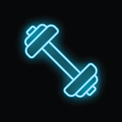 Poster - blue neon light glowing dumbbell icon on a black background representing gym and fitness activity