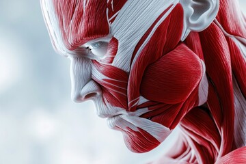 Poster - A striking close-up reveals intricate details of a red and white anatomical muscle, showcasing human structure and depth. Generative AI