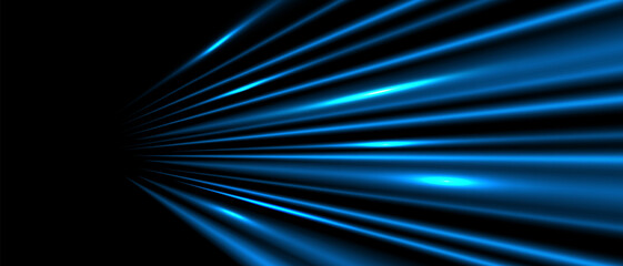 Poster - abstract blue light zoom fast speed on black background vector