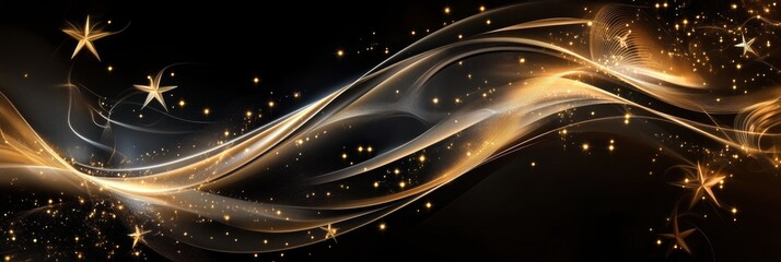 Aufkleber - Golden spirals and shimmering stars blend on a dark canvas, evoking a magical Christmas ambiance through light and shadow. Generative AI