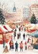 © Phuwadon - A vibrant winter market scene with festive stalls and people enjoying the holiday atmosphere in a snowy setting.