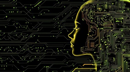 Poster - Woman silhouette linked with a circuit board design, highlighting technological advancements and connections