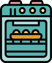Poster - this colorful icon features a convection oven baking bread rolls on a tray, perfect for food and app