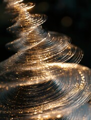 Aufkleber - Golden and silver lines swirl together on a dark background, forming a striking silhouette of a Christmas tree shining brightly. Generative AI