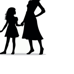 Poster - Vector Standing with a Child by the Side Silhouette in White Background