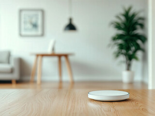 Poster - White wireless device lying on wooden floor in living room