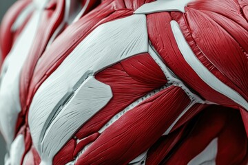 Poster - A striking close-up reveals the complex details of red and white muscle textures, emphasizing the remarkable anatomy and form. Generative AI
