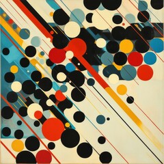 Aufkleber - Vivid circles and diagonal lines create a dynamic composition, showcasing an engaging abstract geometric design in contrasting colors. Generative AI