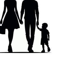 Poster - Vector Standing with a Child by the Side Silhouette in White Background