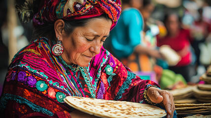 Portrait of an elderly indigenous woman cooking