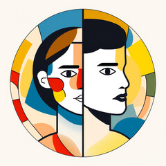 Wall Mural - Circular image of a man and woman in a modern, minimalist style. Gender equality concept