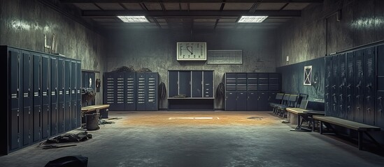 Empty locker room with dark interior