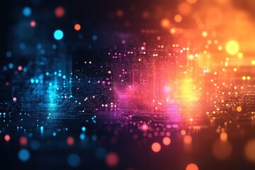Poster - Colorful abstract digital landscape illustrating technology and innovation in a futuristic setting
