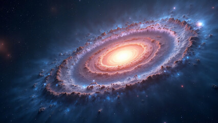 stunning cosmic scene of a vibrant spiral galaxy with swirling clouds of gas and glowing stars, show
