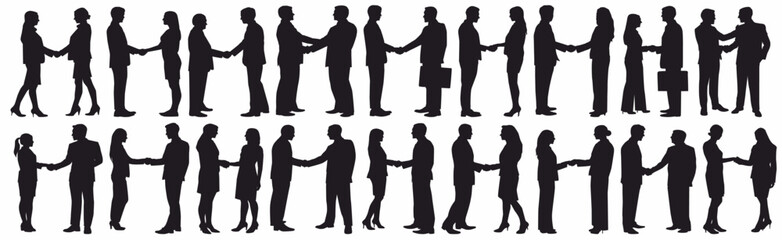 silhouette of businesspeople hand shake. group of business people shaking hands and making deals. 