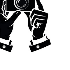 Poster - vector Holding a camera silhouette in white background
