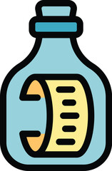 Wall Mural - This color icon illustration of a message in a bottle floating in the ocean represents communication, secrets, and adventure