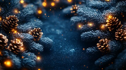 holiday illumination and decoration concept, Christmas garland bokeh lights over dark blue background
