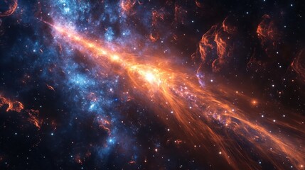 Wall Mural - vibrant cosmic scene with a bright, fiery streak of light and gas extending through a star-filled sp