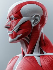 Aufkleber - The close-up reveals the intricate details of muscle anatomy in a human figure, highlighting the red and white muscle tissues. Generative AI