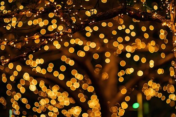 Poster - Beautiful bokeh lights on a tree, creating a warm and festive atmosphere.