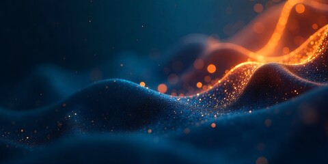 Poster - Abstract blue and orange waves with bokeh lights