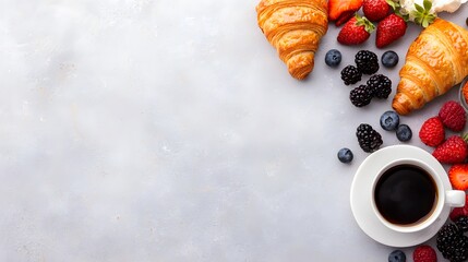 A Beautiful and Inviting Breakfast Spread with Fresh Fruits and Aromatic Coffee Delight. Happy Sunday Life Concept