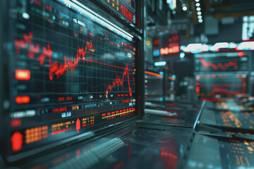 Poster - The stock market shows an index graph with downward-pointing arrow signs indicating a slight decline