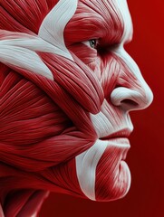 Aufkleber - A striking close-up reveals the complex details of a red and white muscle model, showcasing the intricate anatomy and textures. Generative AI