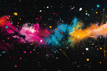 Wall Mural - A black background with colorful splashes of paint in the center, creating an abstract and vibrant design.