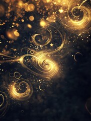 Wall Mural - Intricate golden spirals intertwine with sparkling stars, creating a mesmerizing abstract pattern suitable for holiday decor. Generative AI