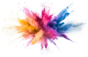 Colorful powder explosion isolated on a white background, a Holi festival concept.