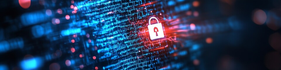 Aufkleber - Digital Security Concept with Secure Padlock and Cyber Data Stream : Generative AI