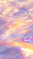 Poster - Iridescent Abstract Waves in Pastel Pink and Gold with Glitter and Light Reflections Art : Generative AI