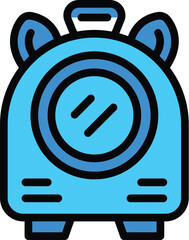 Poster - blue portable air conditioner blowing cool air, providing relief from the heat