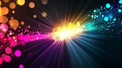 Leinwandbilder - Colorful Abstract Light Burst with Vibrant Bokeh Background of Radiant Beams : Generative AI
