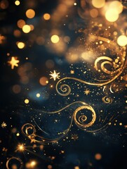Poster - Spirals and stars shimmer against a dark background, creating an enchanting display of light and shadow reflecting holiday spirit. Generative AI