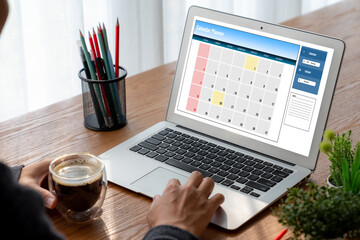 Poster - calendar on computer software application for modish schedule planning for personal organizer and on