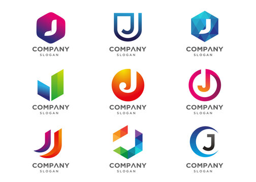 Abstract letter J logo icon set. Abstract logos collection. Geometrical abstract logos. Icon design. Logo Design for business of modern luxury, elegant, simple.