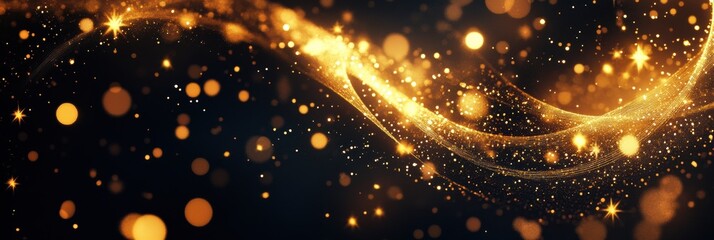 Poster - Golden spirals and shimmering stars intertwine beautifully on a dark background, evoking a festive and abstract holiday spirit. Generative AI