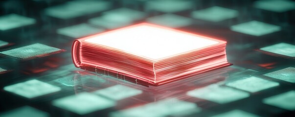 Canvas Print - Glowing Book on Digital Grid.