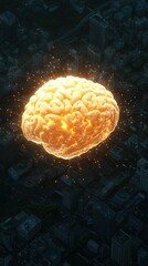 Sticker - Human Brain Over Cityscape.